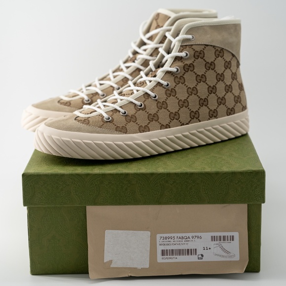 size 11.5G - Gucci GG Canvas Monogram Sneakers Tortuga Beige High Top main image 9